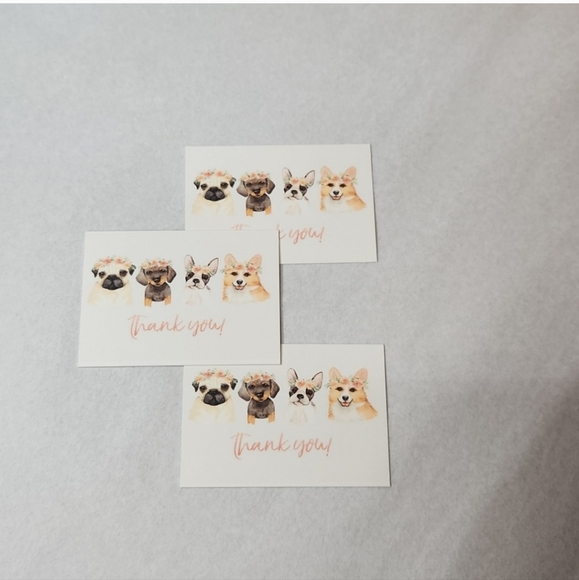 Puppy W/Floral Crowns Business Thank You Cards 50pk & 100 Thank You Stickers - Picture 4 of 11